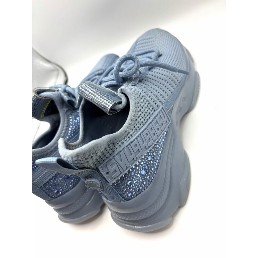 Steve Madden Maxima Blue Rhinestone Knit Sneakers Women’s 8.5 Chunky Trainer - Picture 9 of 11